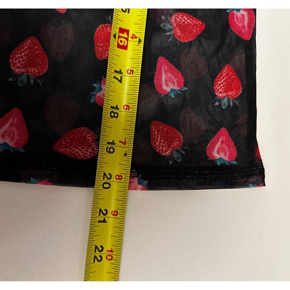 NWT Steve Madden Cami Pajama Top M Black‎ Lace Mesh Red Strawberry Sleeveless - Picture 6 of 9